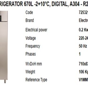 725321-1-DOOR REFRIGERATOR 670L -2+10°C, DIGITAL, A304 - R290