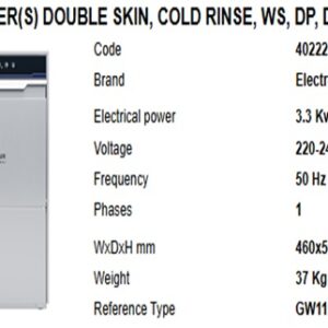402220-GLASSWASHER(S) DOUBLE SKIN, COLD RINSE, WS, DP,DD, 30B/H