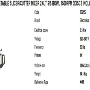 602152-COMBINED VEGETABLE SLICER/CUTTER MIXER